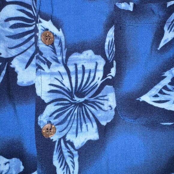 Vintage Steve & Barry's Blue Hawaiian Print Floral Button Down Shirt - Picture 4 of 7